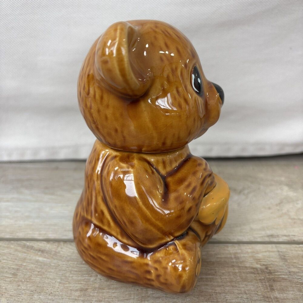 Vintage Ceramic Honey Bear Lidded Jar Brown Kitsch Taiwan Woodland Cottagecore - Picture 3 of 11